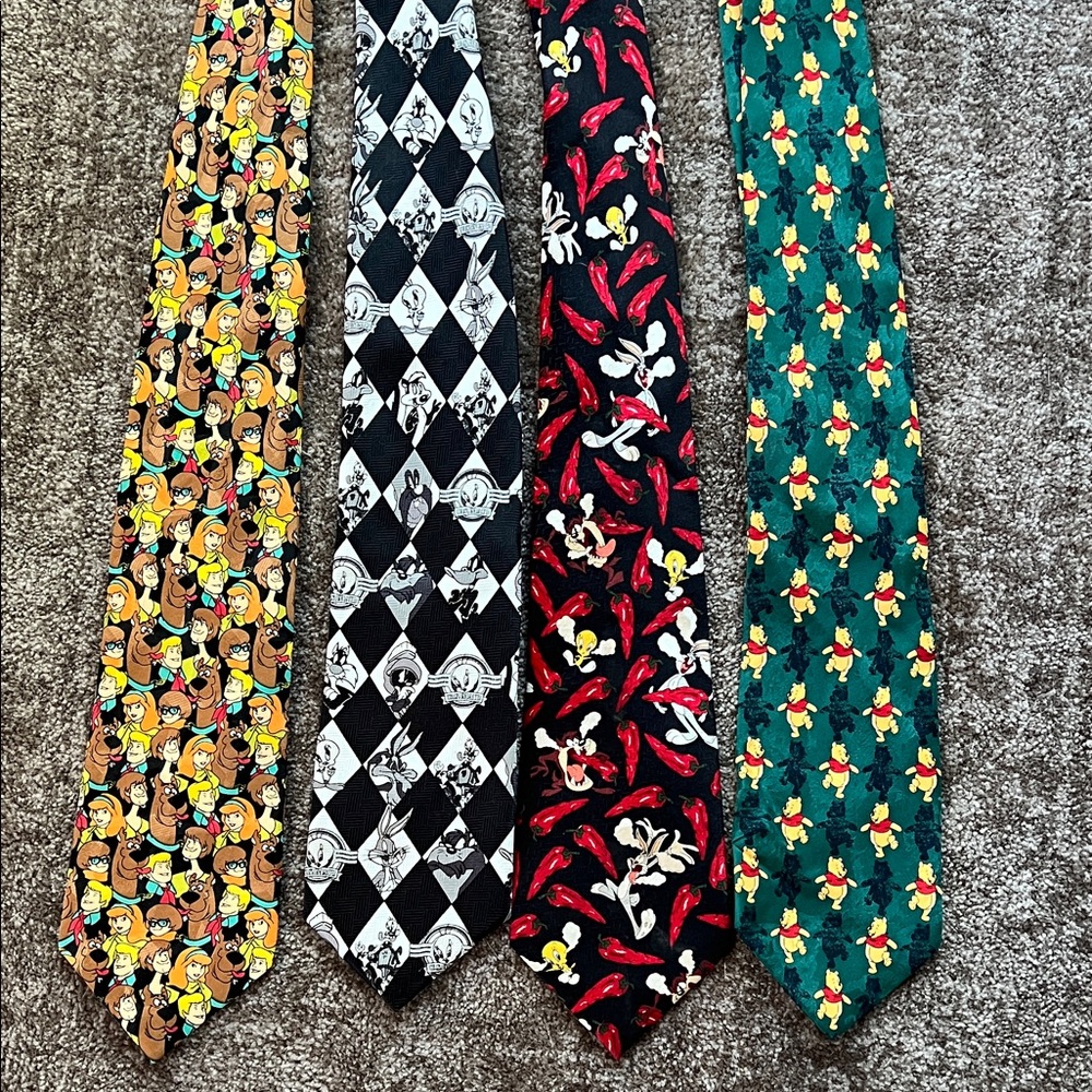 Warner Bros. Cartoon Character Ties - Yellow, Black, Red, Green